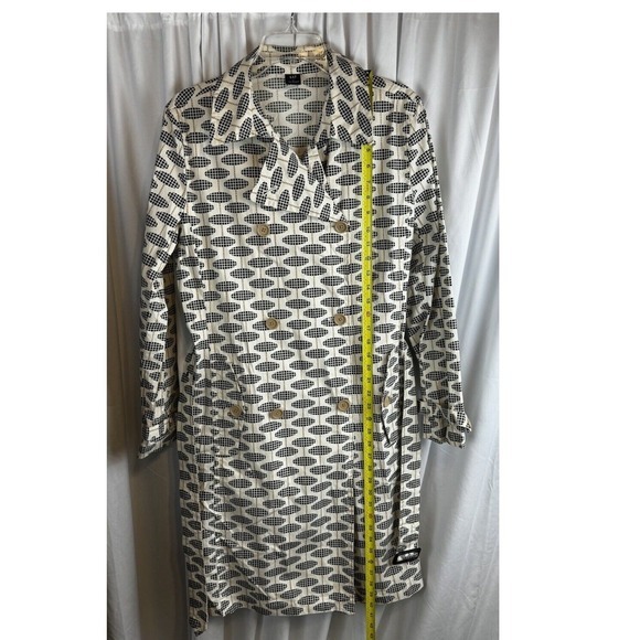 GAP‎ Double Breasted Trench Coat Belted Geo Print Button Up L Chic Vintage 58-02 - Picture 11 of 15